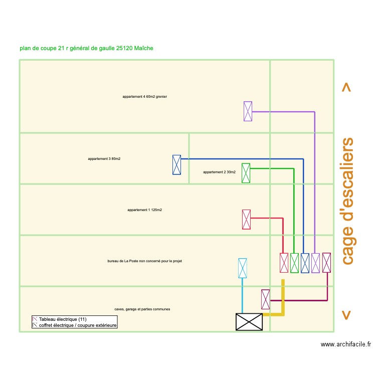 plan de coupe. Plan de 23 pièces et 221 m2