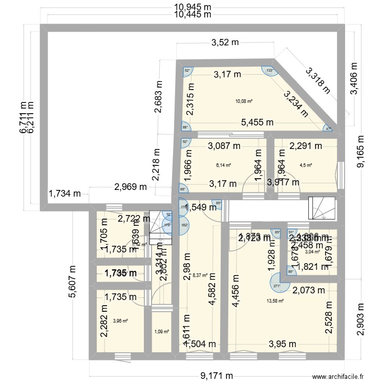 2 eme paulette. Plan de 10 pièces et 57 m2