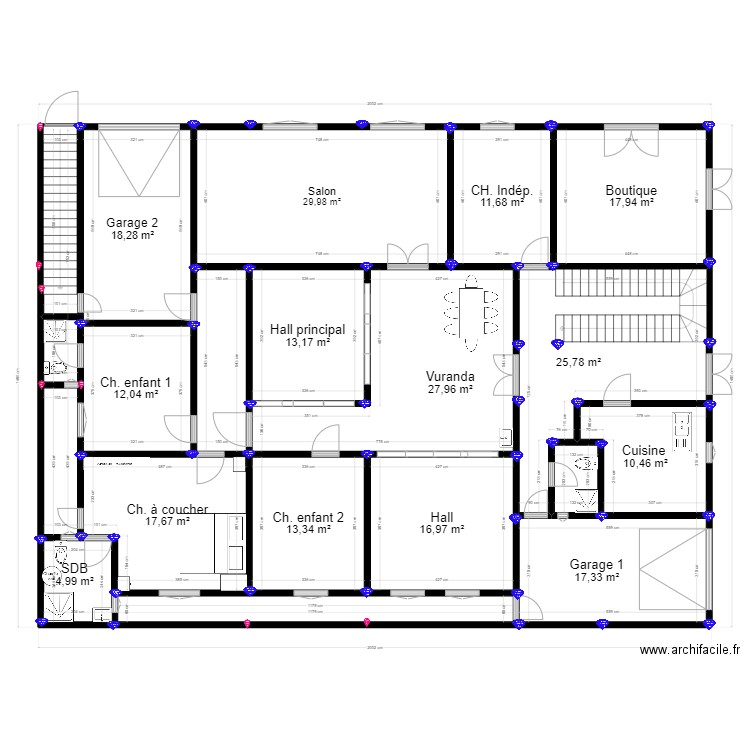 AHDMZ. Plan de 19 pièces et 270 m2