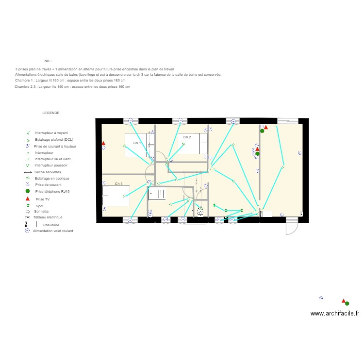 LEFORT GUY. Plan de 2 pièces et 83 m2