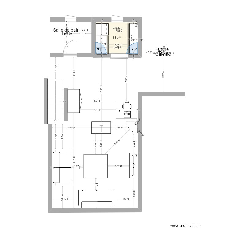 Plan maison ancienne cuisine. Plan de 1 pièce et 3 m2