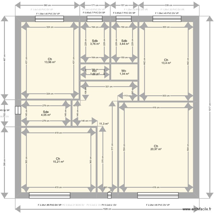 Boana. Plan de 17 pièces et 178 m2