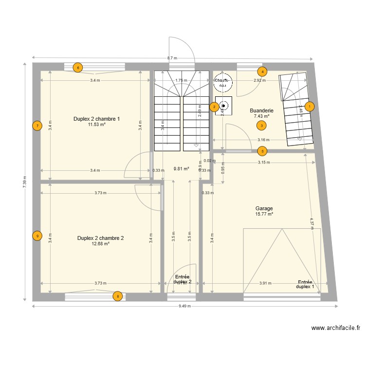 Duplex rez de chaussee placo. Plan de 0 pièce et 0 m2