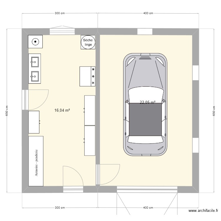garage. Plan de 2 pièces et 38 m2