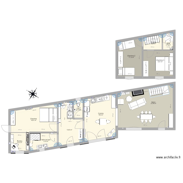 Patis Maison Fernand 3 chambres V3 avc etage. Plan de 11 pièces et 108 m2