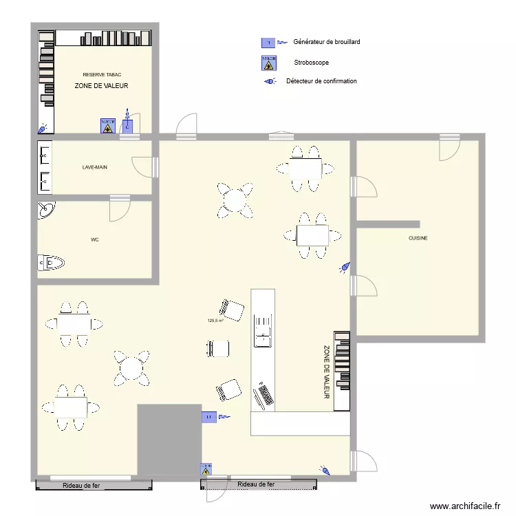 tabac les salles fumi. Plan de 