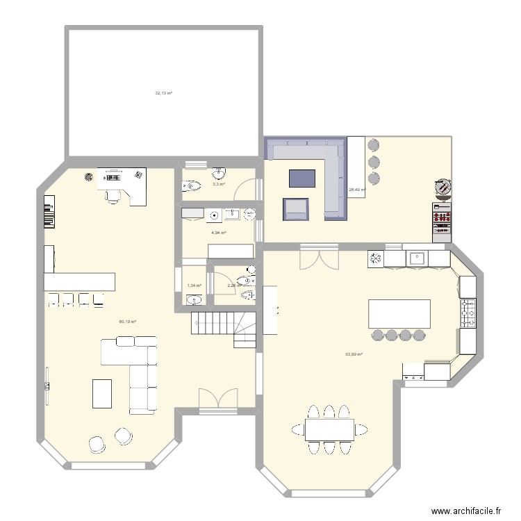 Casa Nuestra. Plan de 8 pièces et 185 m2