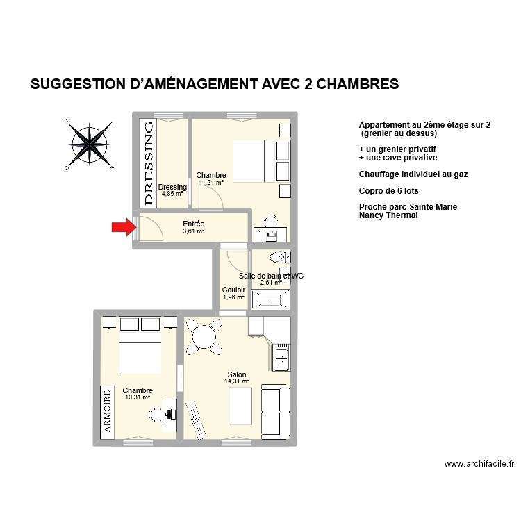 SIMON RODDY 2 CH. Plan de 7 pièces et 49 m2