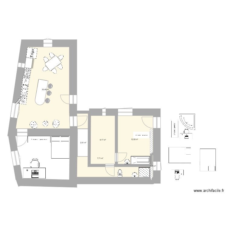 Maison habitation principale chambre deux sdb. Plan de 0 pièce et 0 m2