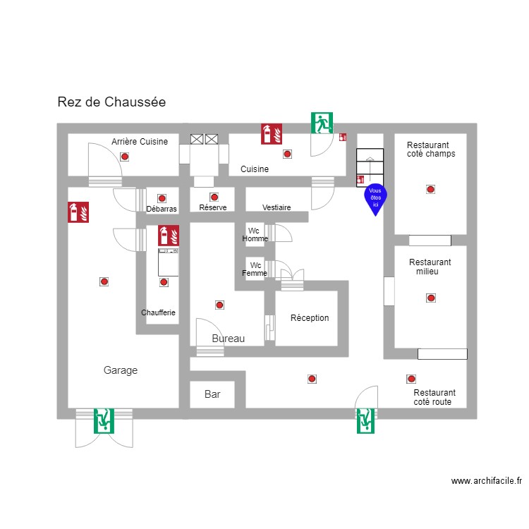 implantation des détecteurs incendie pitch. Plan de 0 pièce et 0 m2