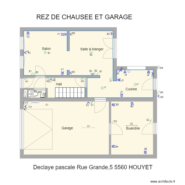 REZ DE CHAUSSEE P. Plan de 6 pièces et 66 m2
