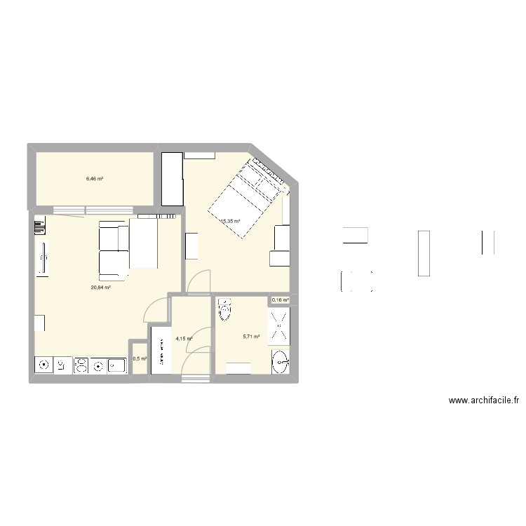 Lardenne. Plan de 7 pièces et 53 m2