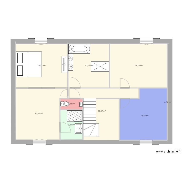 Etage Maison Chessy V2. Plan de 9 pièces et 84 m2