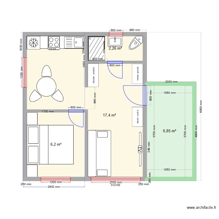 2 выложить. Plan de 4 pièces et 33 m2