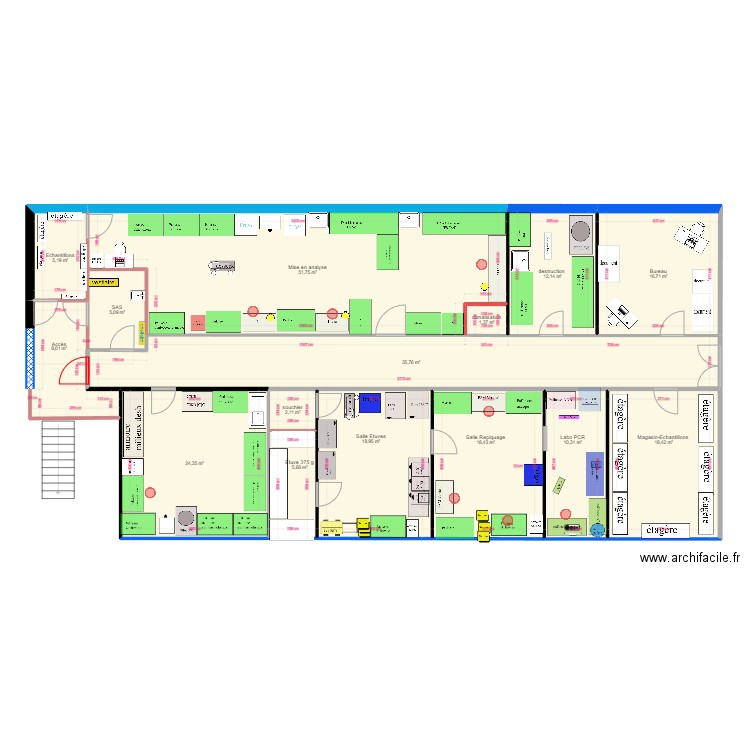 Extention labo inversion sas et echantillon. Plan de 15 pièces et 234 m2