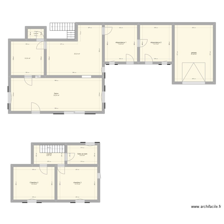 RDC maison droite. Plan de 11 pièces et 167 m2