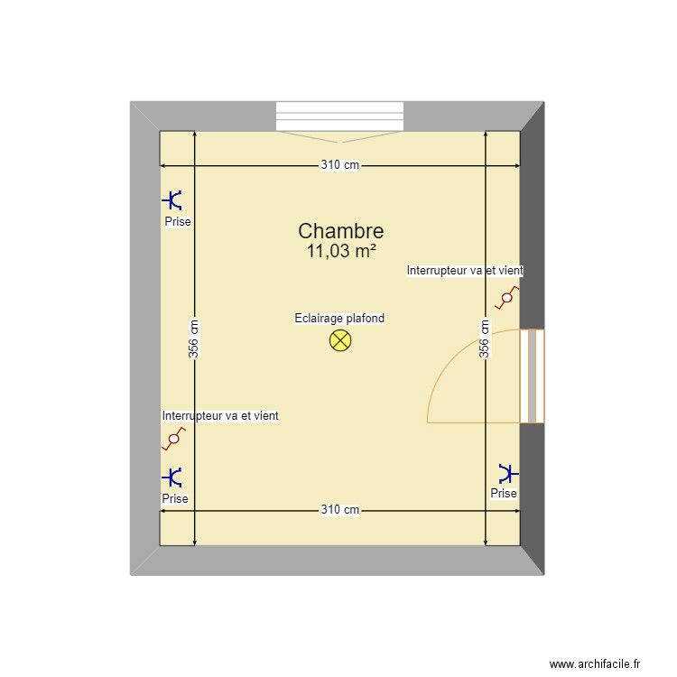 chambre parents. Plan de 1 pièce et 11 m2