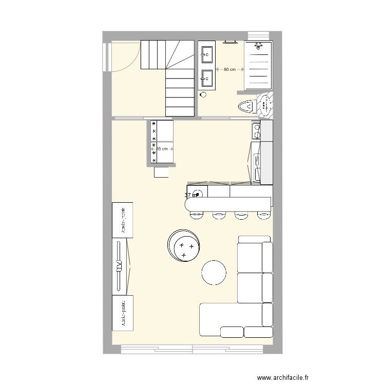 Studio Maison Plan Final Escalier. Plan de 1 pièce et 37 m2