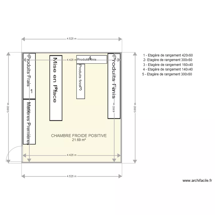 Chambre froide positive. Plan de 