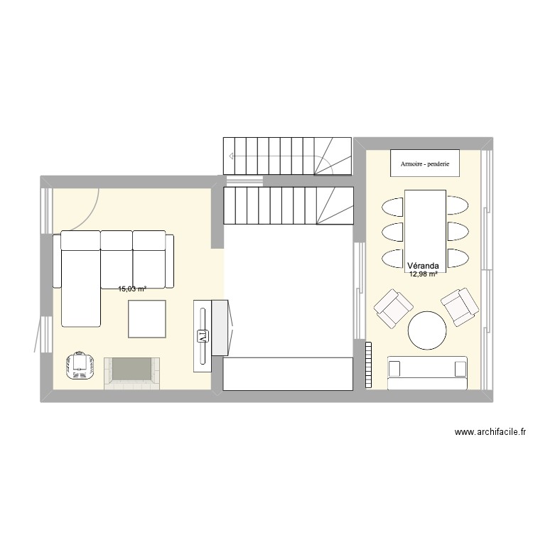 maiso,n. Plan de 2 pièces et 28 m2