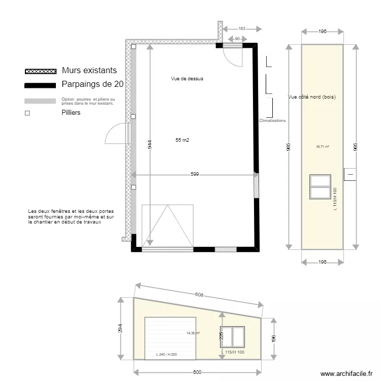 garage 55 m2 3 vues. Plan de 