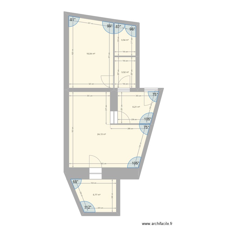 P1 RDC. Plan de 6 pièces et 60 m2