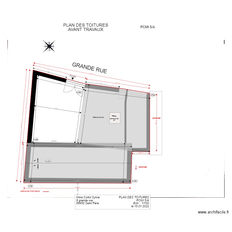 pcmi 5A AVANT TRAVAUX. Plan de 3 pièces et 175 m2