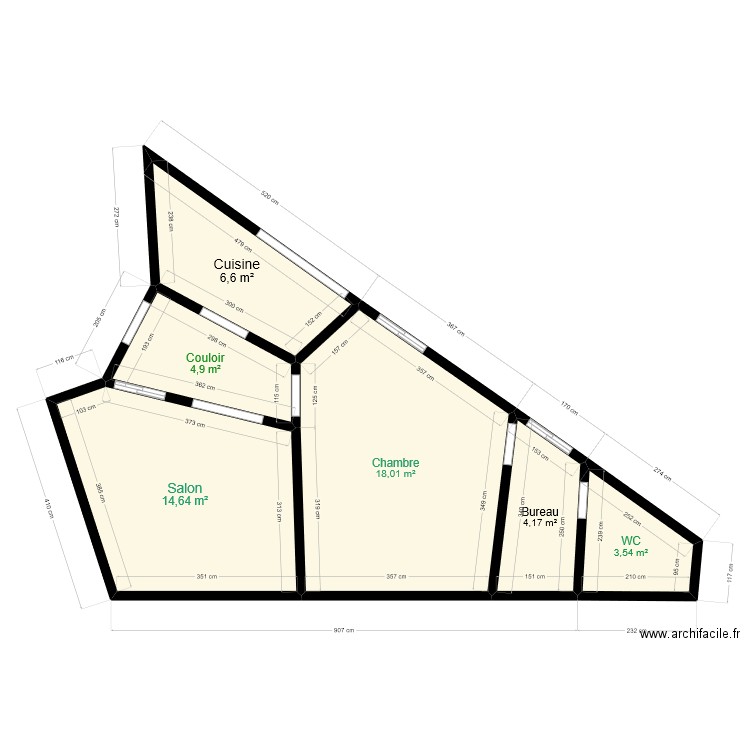 Projet de Construction  étage EMA . Plan de 6 pièces et 45 m2