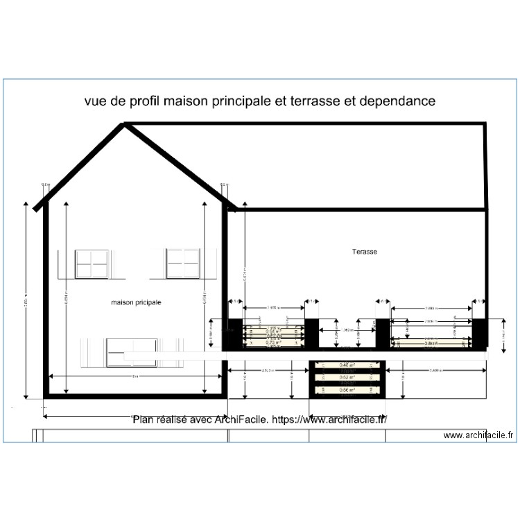 vue de profil maison pricipale et dependance sans barriere. Plan de 0 pièce et 0 m2
