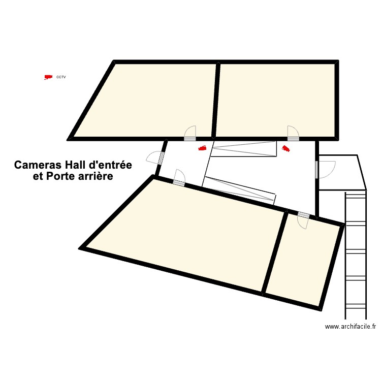 Camera porte d'entrée et porte arrière. Plan de 4 pièces et 177 m2