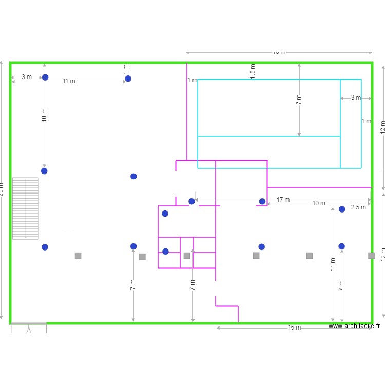 USINE. Plan de 11 pièces et 887 m2