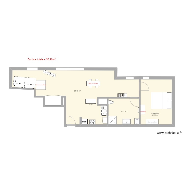 Marin. Plan de 5 pièces et 58 m2