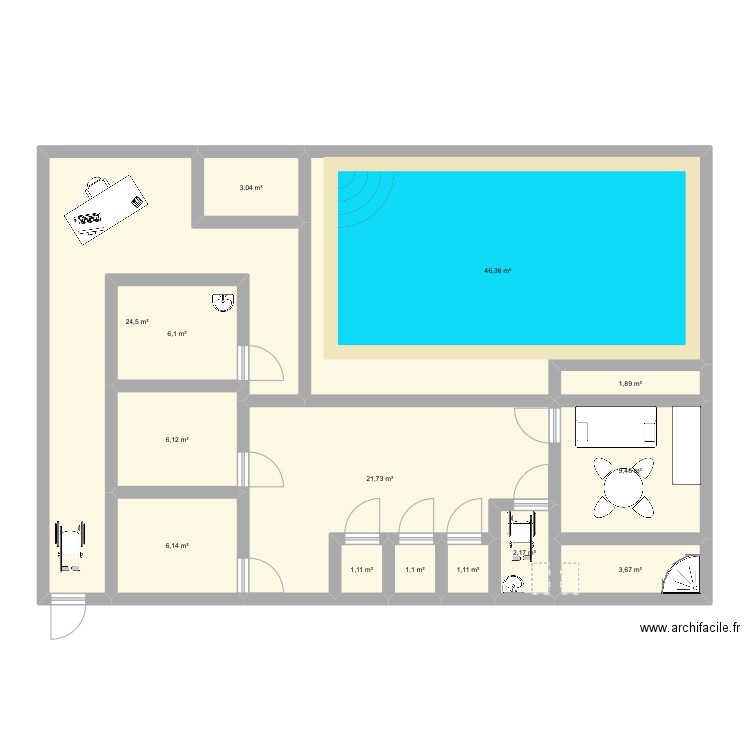 Cabinet kiné. Plan de 14 pièces et 135 m2