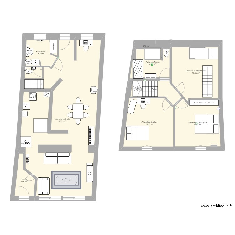 Maison pour Home Exchange. Plan de 9 pièces et 134 m2