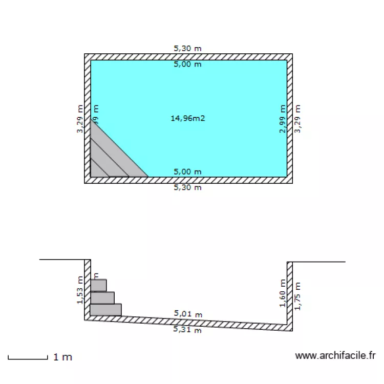 Plan en coupe piscine. Plan de 