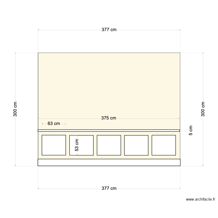 Mur salon 375cm. Plan de 1 pièce et 11 m2