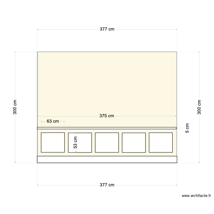 Mur salon 375cm. Plan de 