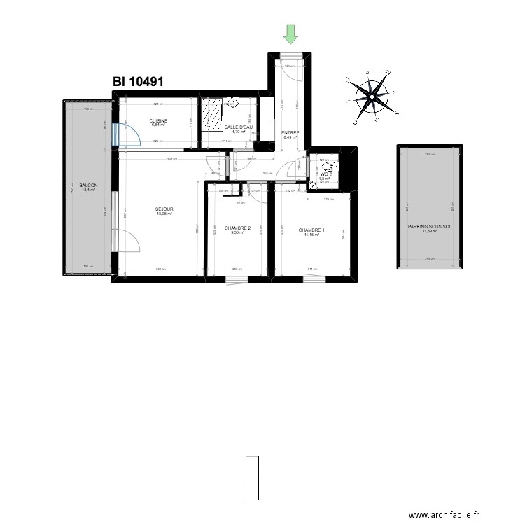 BI 10491. Plan de 12 pièces et 88 m2