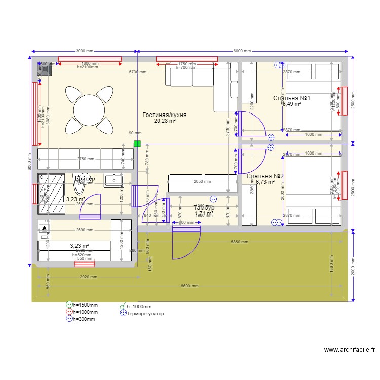 Всеволод. Plan de 7 pièces et 55 m2