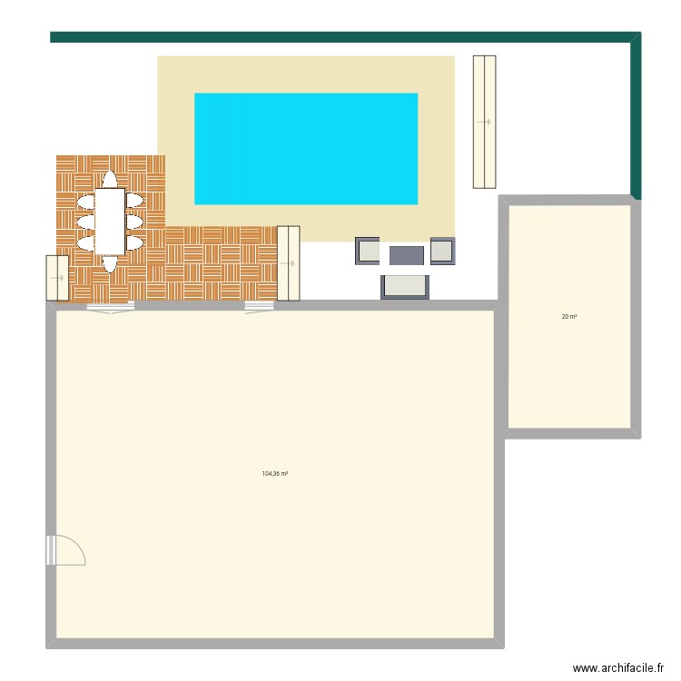 Plan terrasse piscine . Plan de 2 pièces et 124 m2