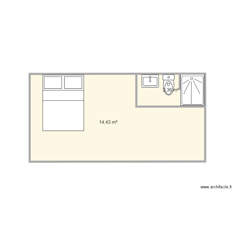 studio. Plan de 2 pièces et 17 m2