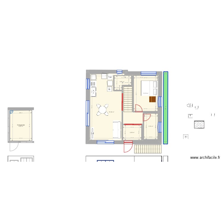 Garage projet simplifié variante duplex 2. Plan de 17 pièces et 232 m2
