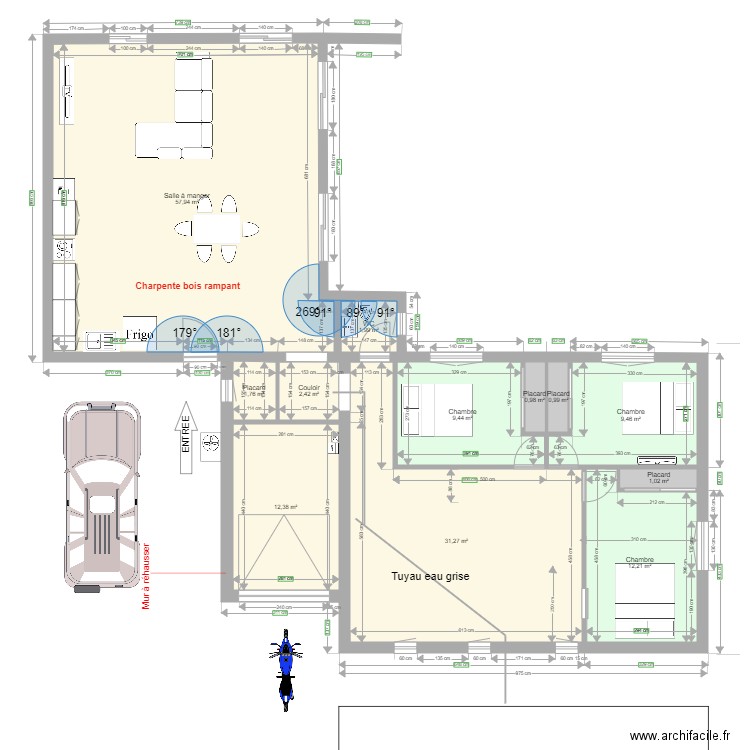 Projet Extention 55m2. Plan de 17 pièces et 249 m2