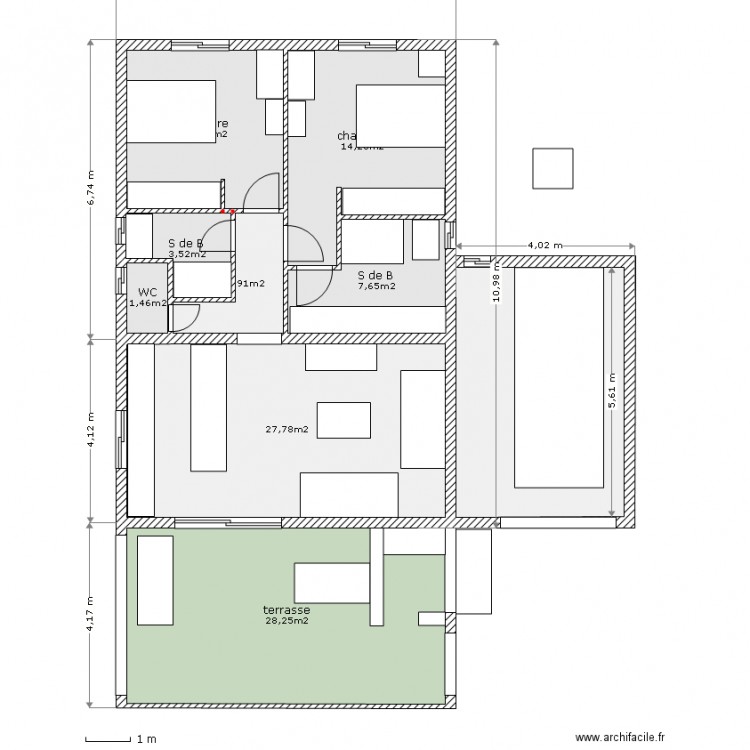 3pcs terrasse 80m². Plan de 0 pièce et 0 m2