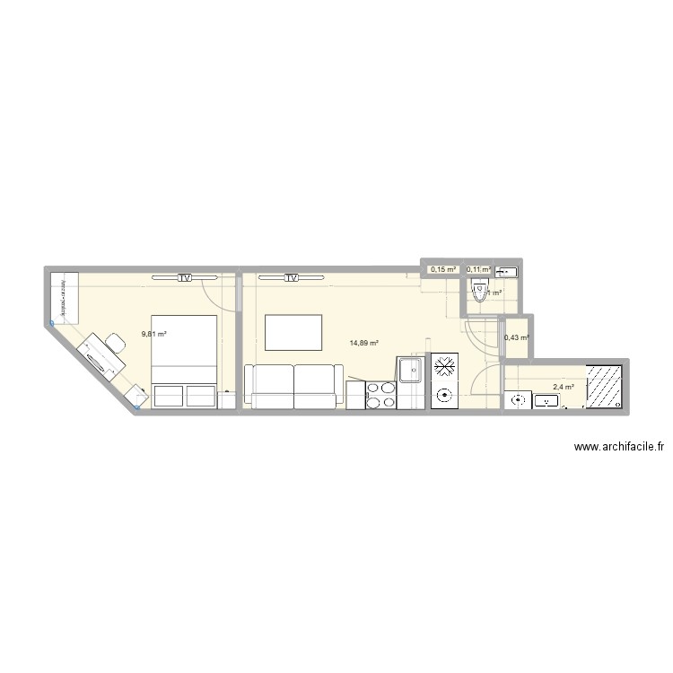 11 Ordener Comble (après). Plan de 7 pièces et 29 m2