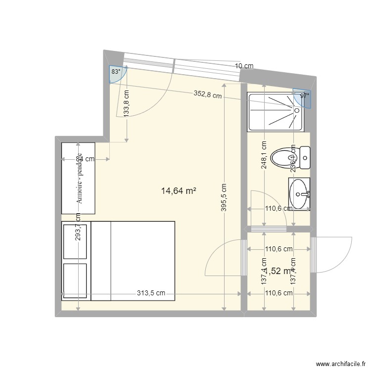 gerte5.2 actu. Plan de 2 pièces et 16 m2