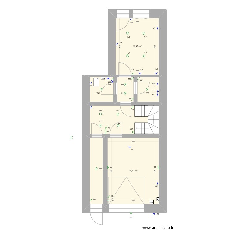 Plan Sommethonne electricite Niveau 0. Plan de 7 pièces et 56 m2