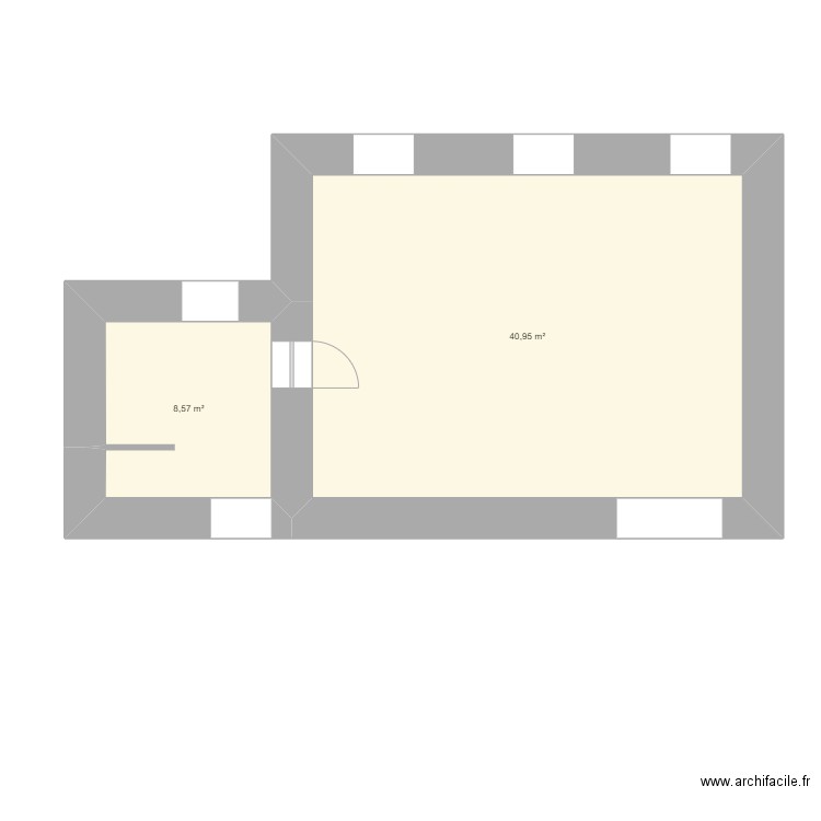 Yamine plan 2. Plan de 2 pièces et 50 m2