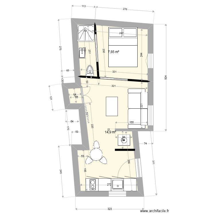 PLAN BARDOS. Plan de 2 pièces et 23 m2