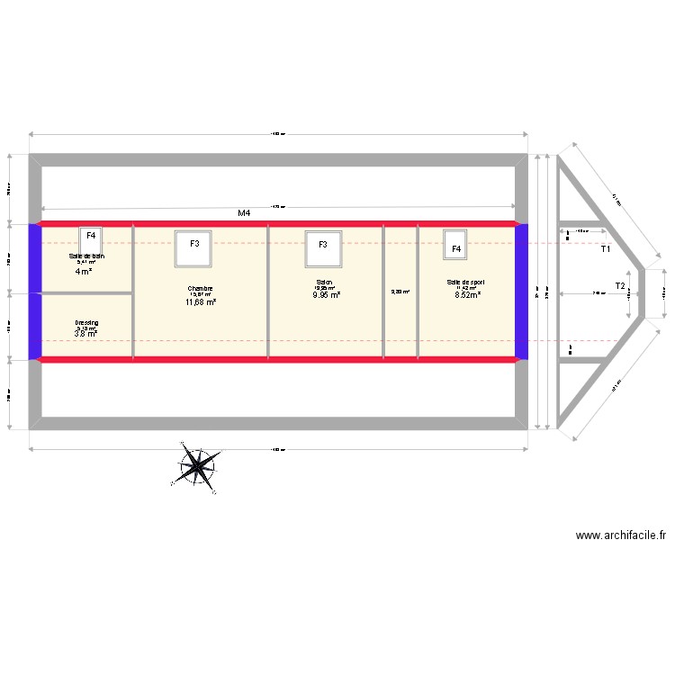 Plan METRAL. Plan de 9 pièces et 113 m2